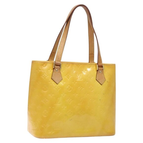 LOUIS VUITTON Monogram Vernis Houston Hand Bag Lime Yellow